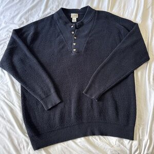 L.L. Bean Men's Dark Navy Henley Crewneck Cozy Cotton Blend Sweater